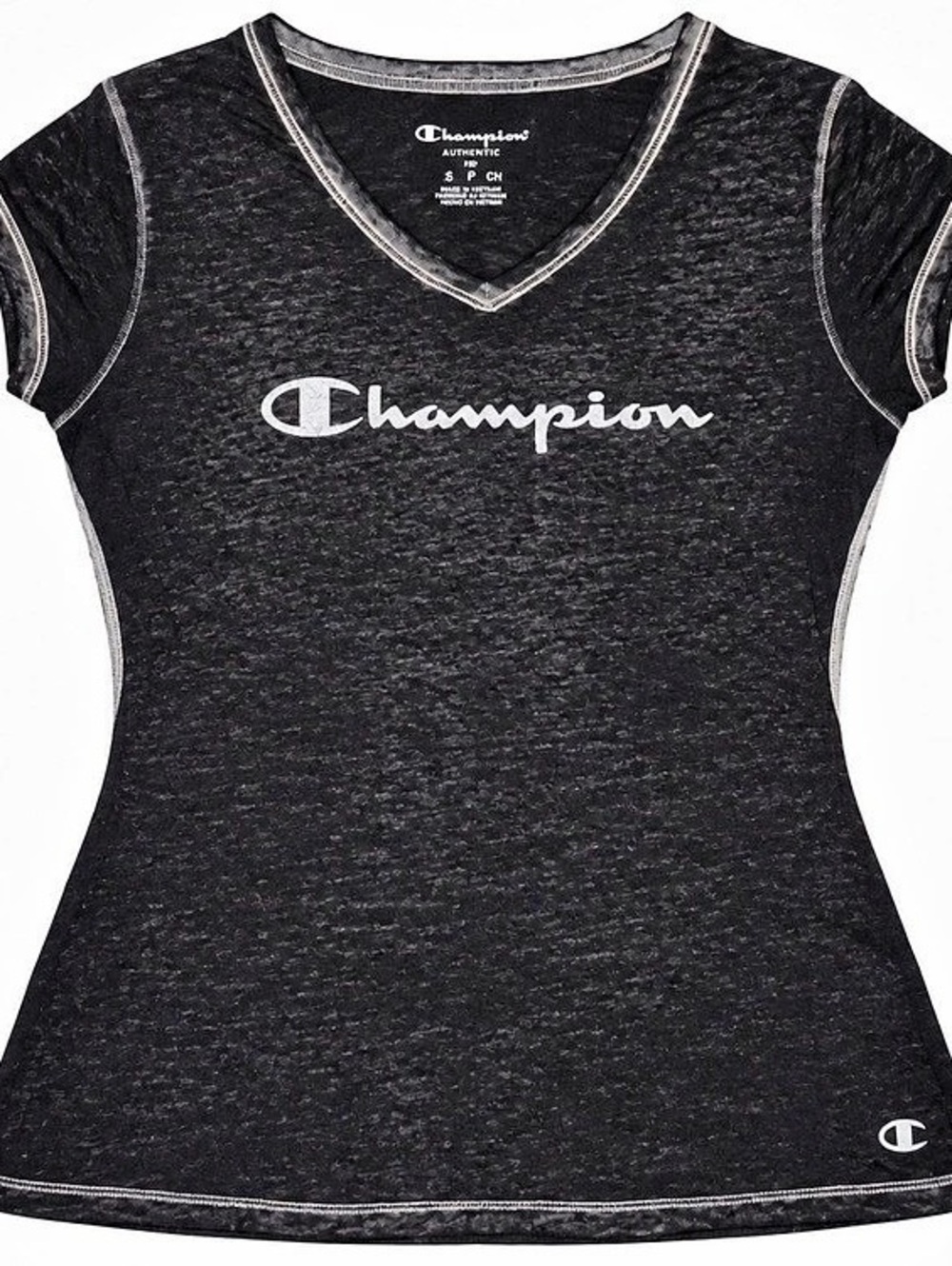 Champion Authentic Women’s XL Black Burnout V-Neck Logo Tee